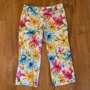 VERSAILLES Floral Cotton Capris Cropped Pants Stretch Size 12